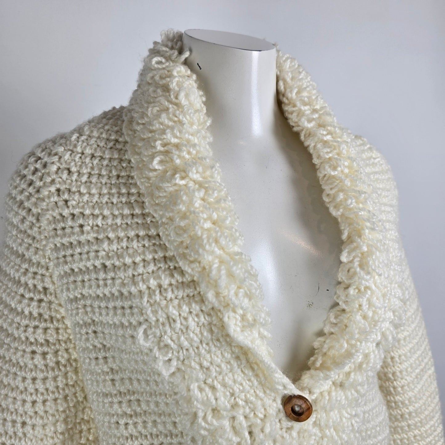 Vintage Handknit Cream Button Up Cardigan Size S/M