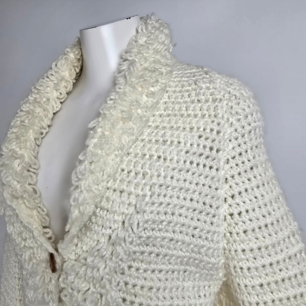 Vintage Handknit Cream Button Up Cardigan Size S/M