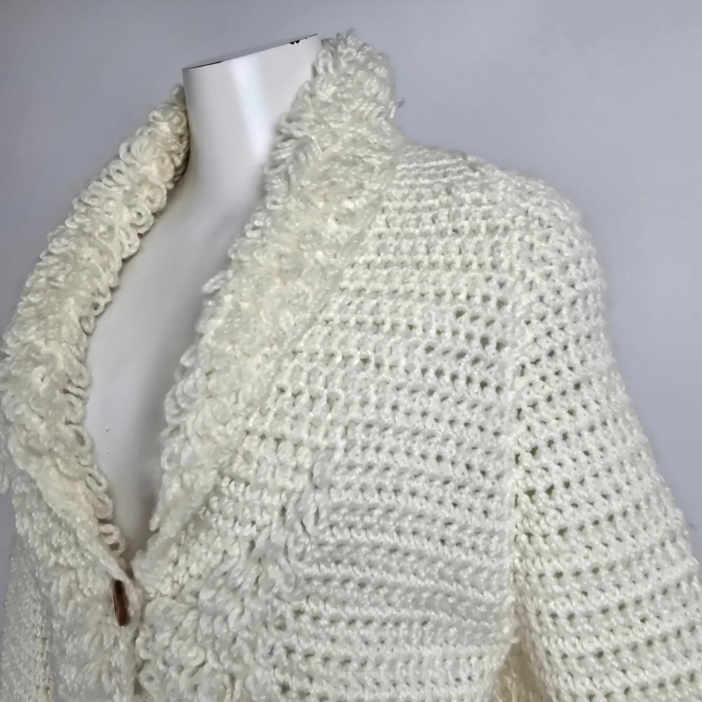 Vintage Handknit Cream Button Up Cardigan Size S/M