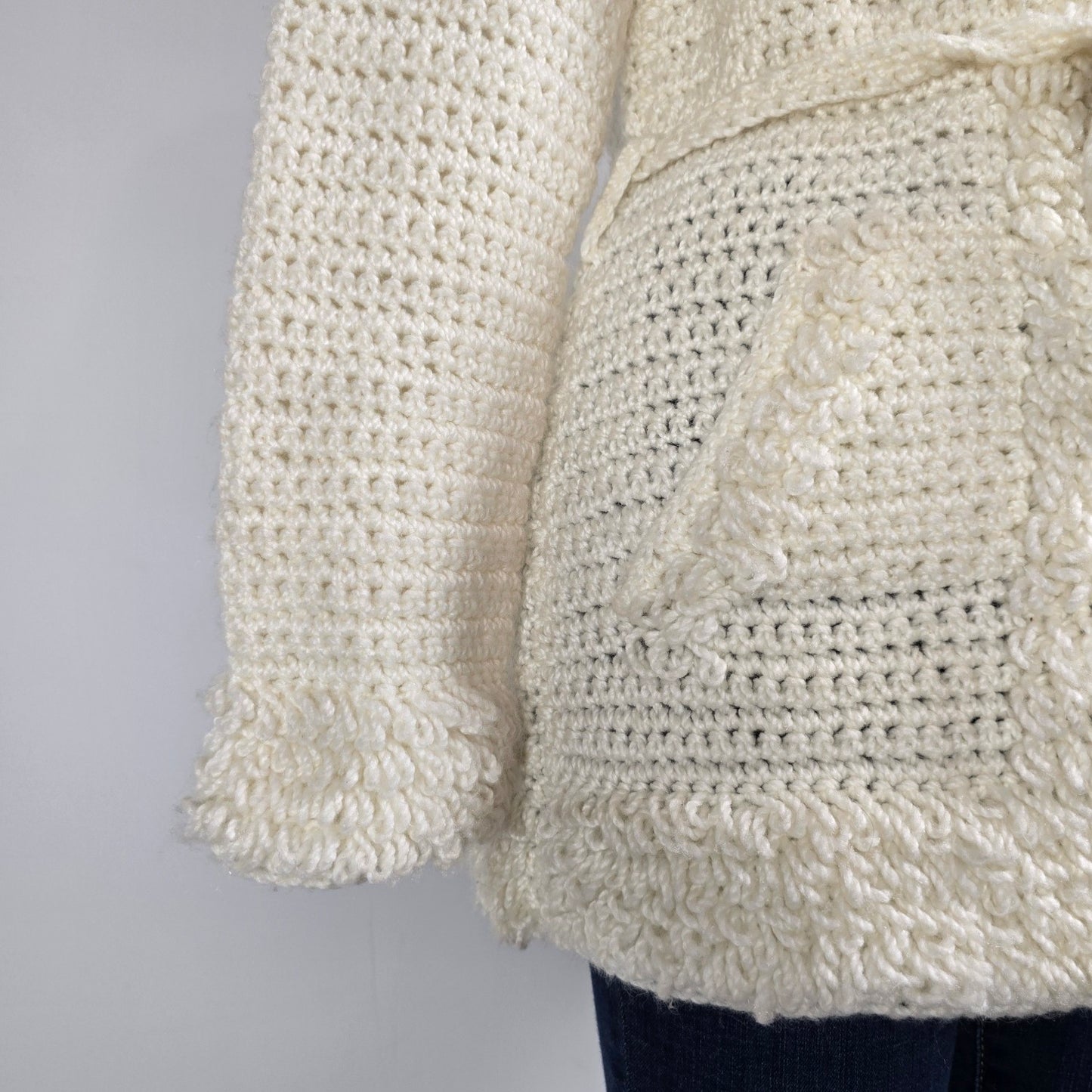 Vintage Handknit Cream Button Up Cardigan Size S/M