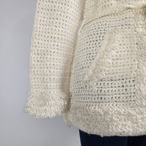 Vintage Handknit Cream Button Up Cardigan Size S/M