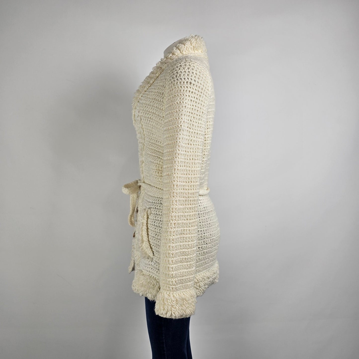 Vintage Handknit Cream Button Up Cardigan Size S/M