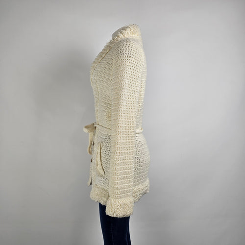 Vintage Handknit Cream Button Up Cardigan Size S/M