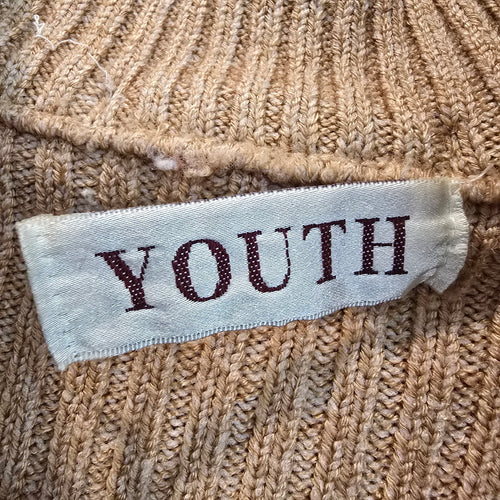 Vintage Youth Brown Knit 69 Number Zip Up Cardigan Size S