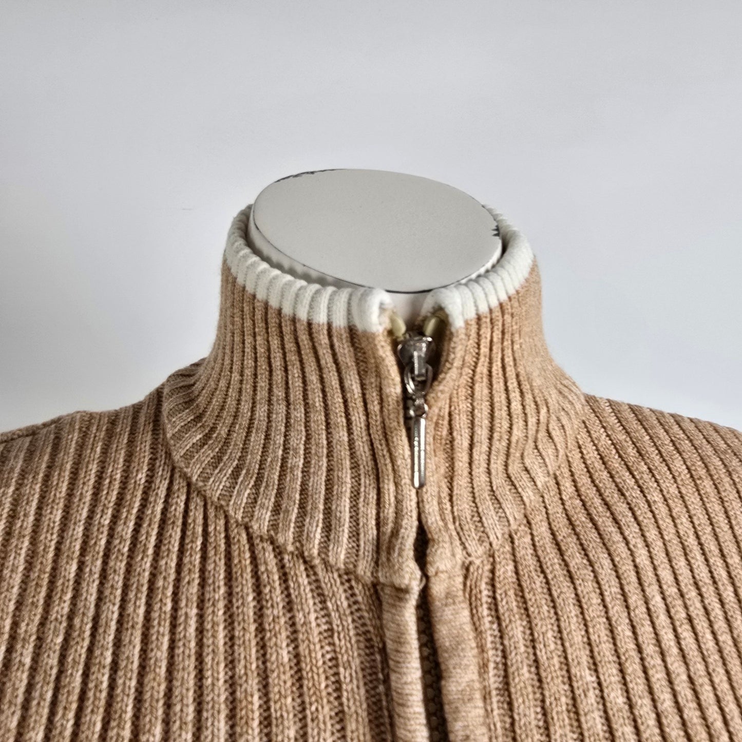 Vintage Youth Brown Knit 69 Number Zip Up Cardigan Size S