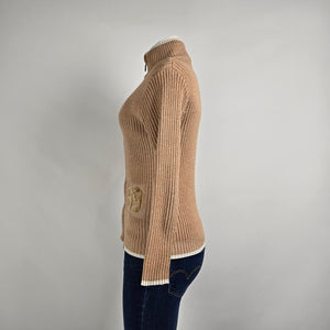 Vintage Youth Brown Knit 69 Number Zip Up Cardigan Size S