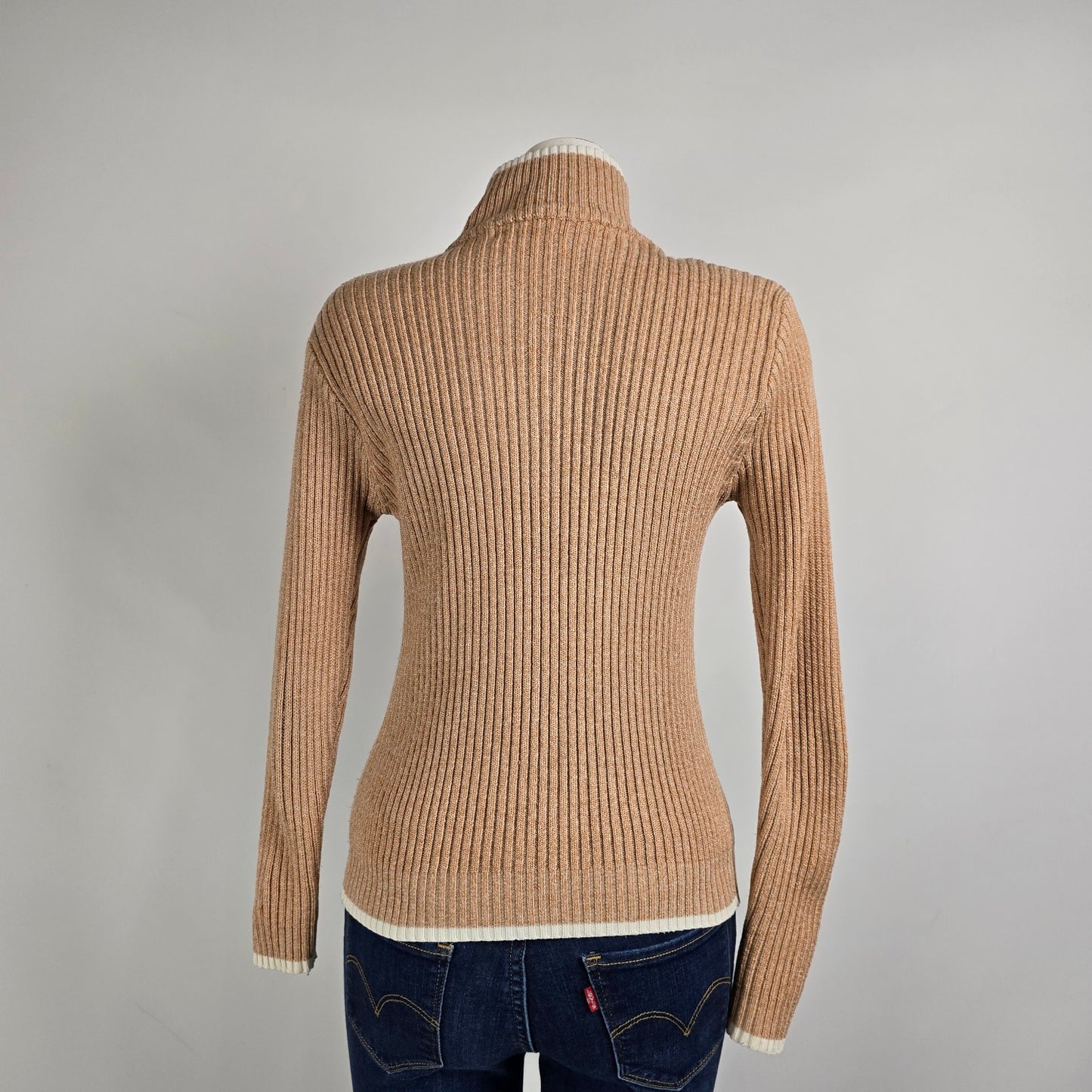 Vintage Youth Brown Knit 69 Number Zip Up Cardigan Size S