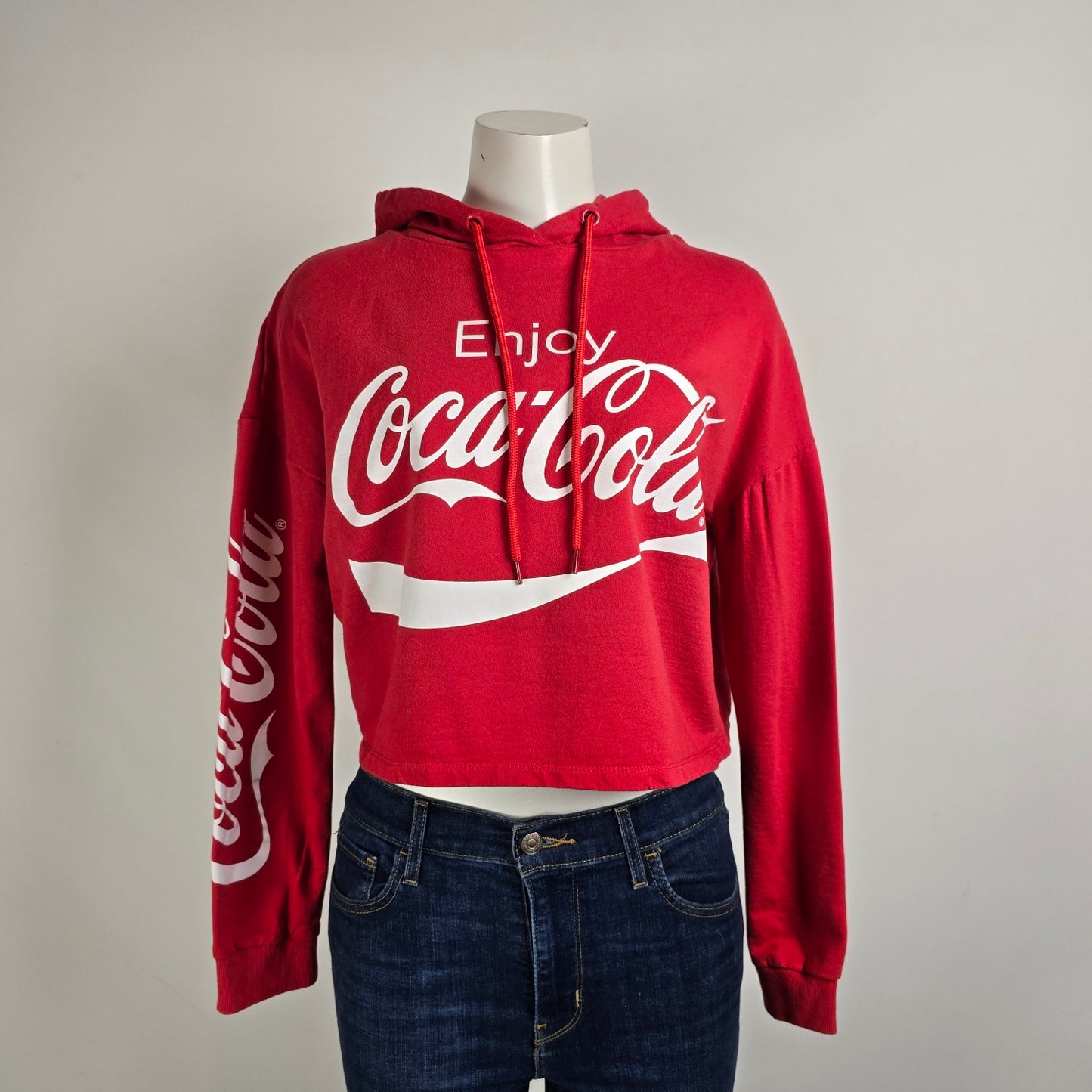 Coca-Cola Red Cotton Cropped Hoodie Size M