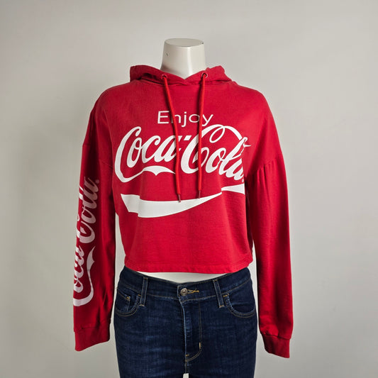 Coca-Cola Red Cotton Cropped Hoodie Size M