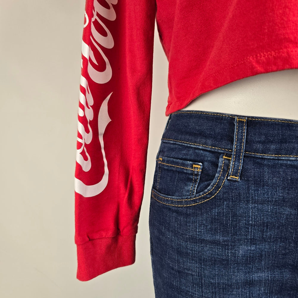 Coca-Cola Red Cotton Cropped Hoodie Size M