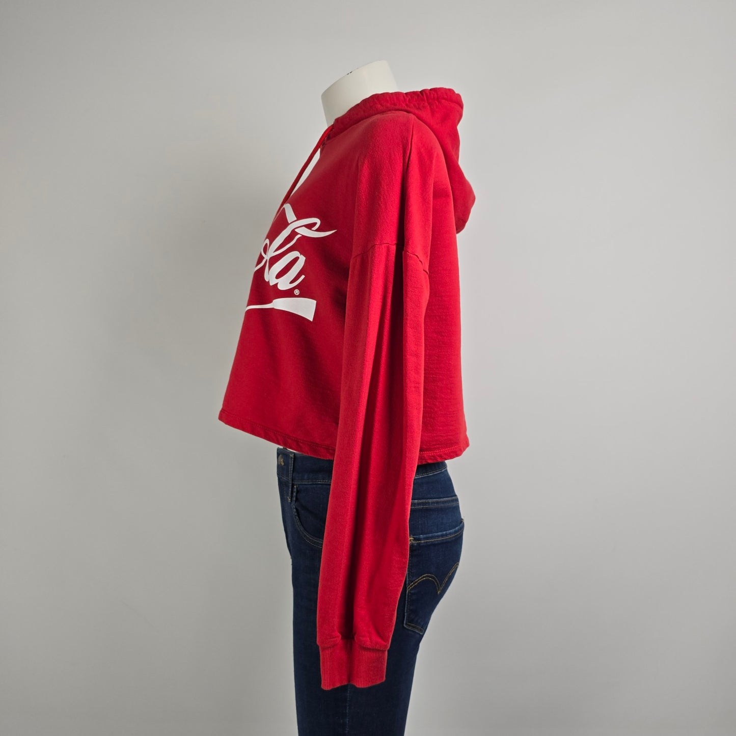 Coca-Cola Red Cotton Cropped Hoodie Size M