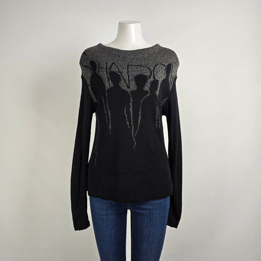 Annette Gortz Black Knit Wool Graphic Shadows Sweater Size M
