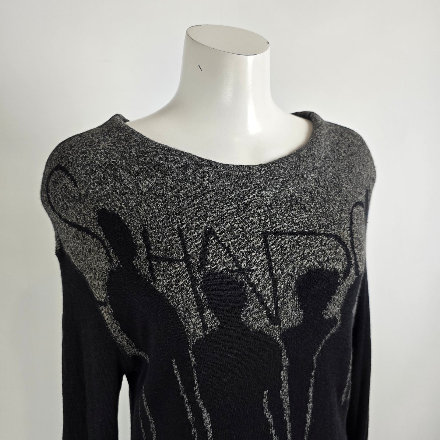 Annette Gortz Black Knit Wool Graphic Shadows Sweater Size M