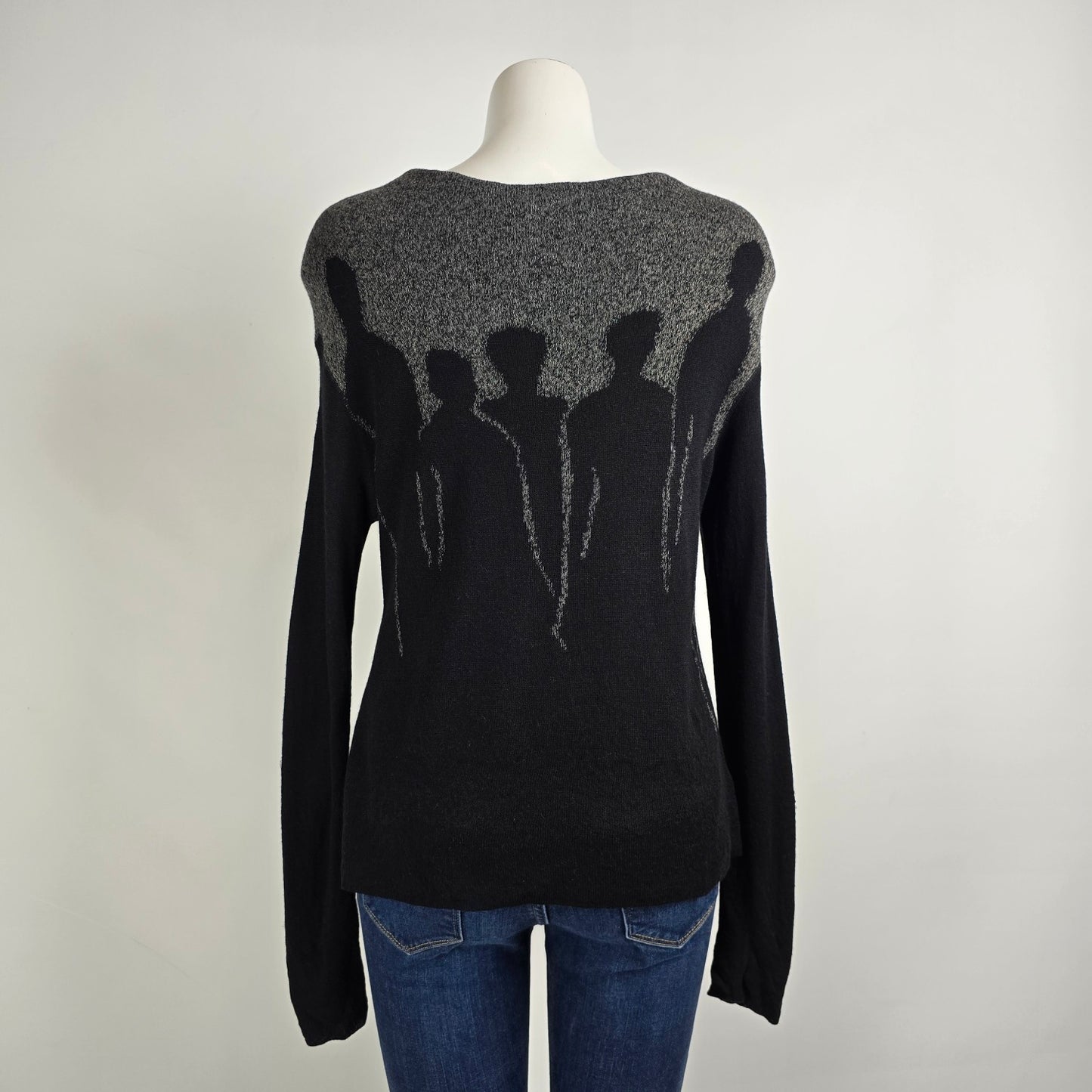 Annette Gortz Black Knit Wool Graphic Shadows Sweater Size M