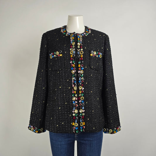Vintage Berek Black Tweed Jewel Embellished Blazer Jacket Size XL