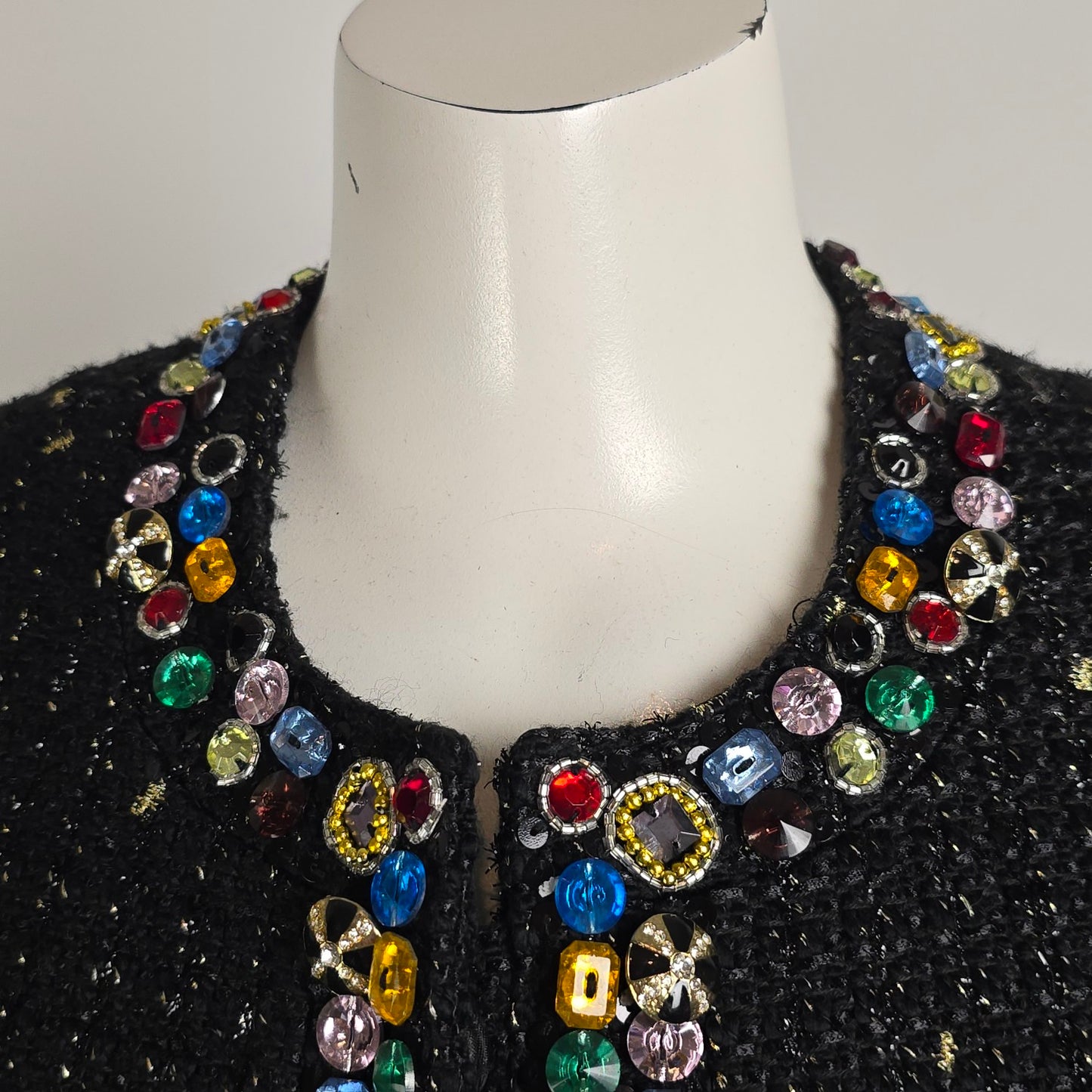 Vintage Berek Black Tweed Jewel Embellished Blazer Jacket Size XL