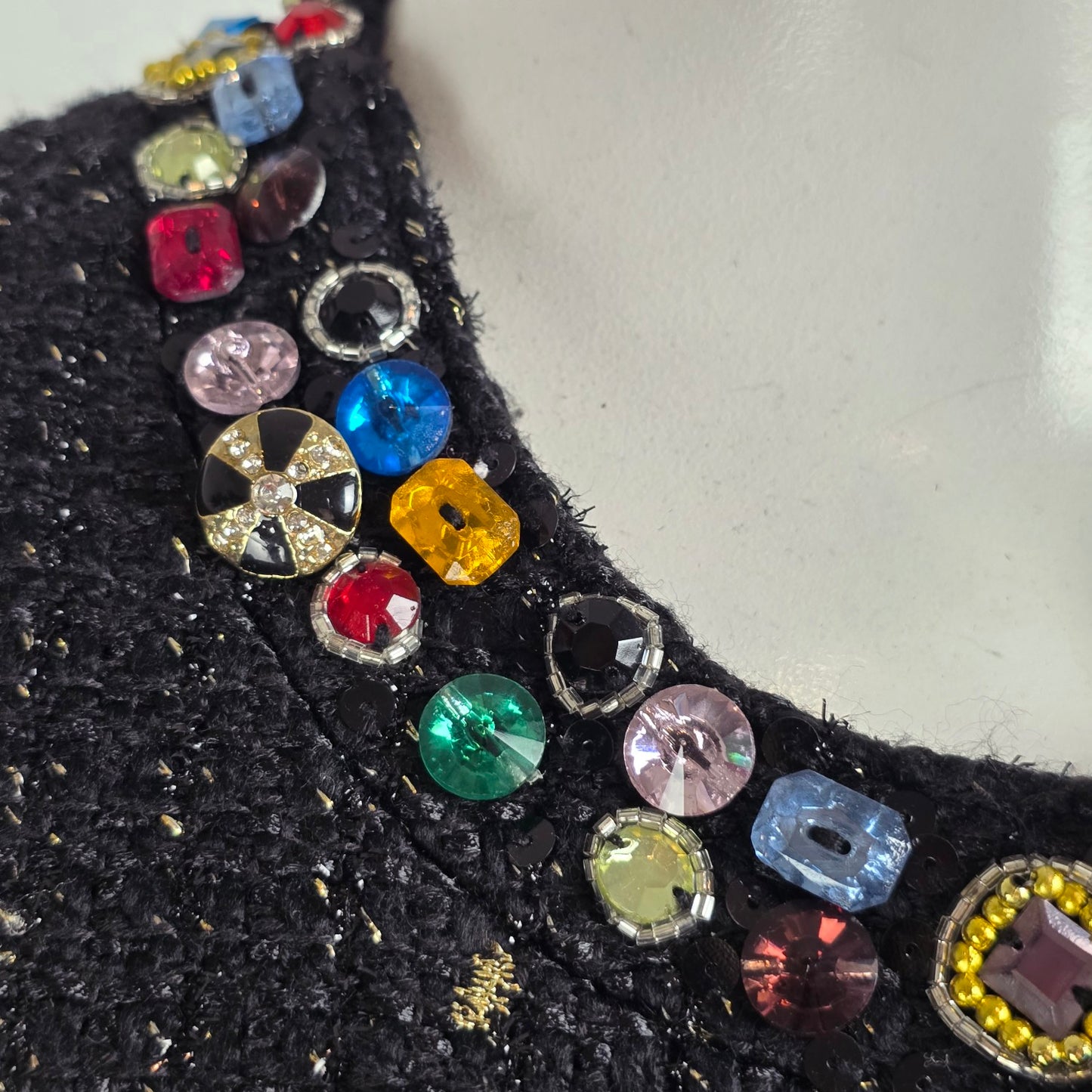 Vintage Berek Black Tweed Jewel Embellished Blazer Jacket Size XL
