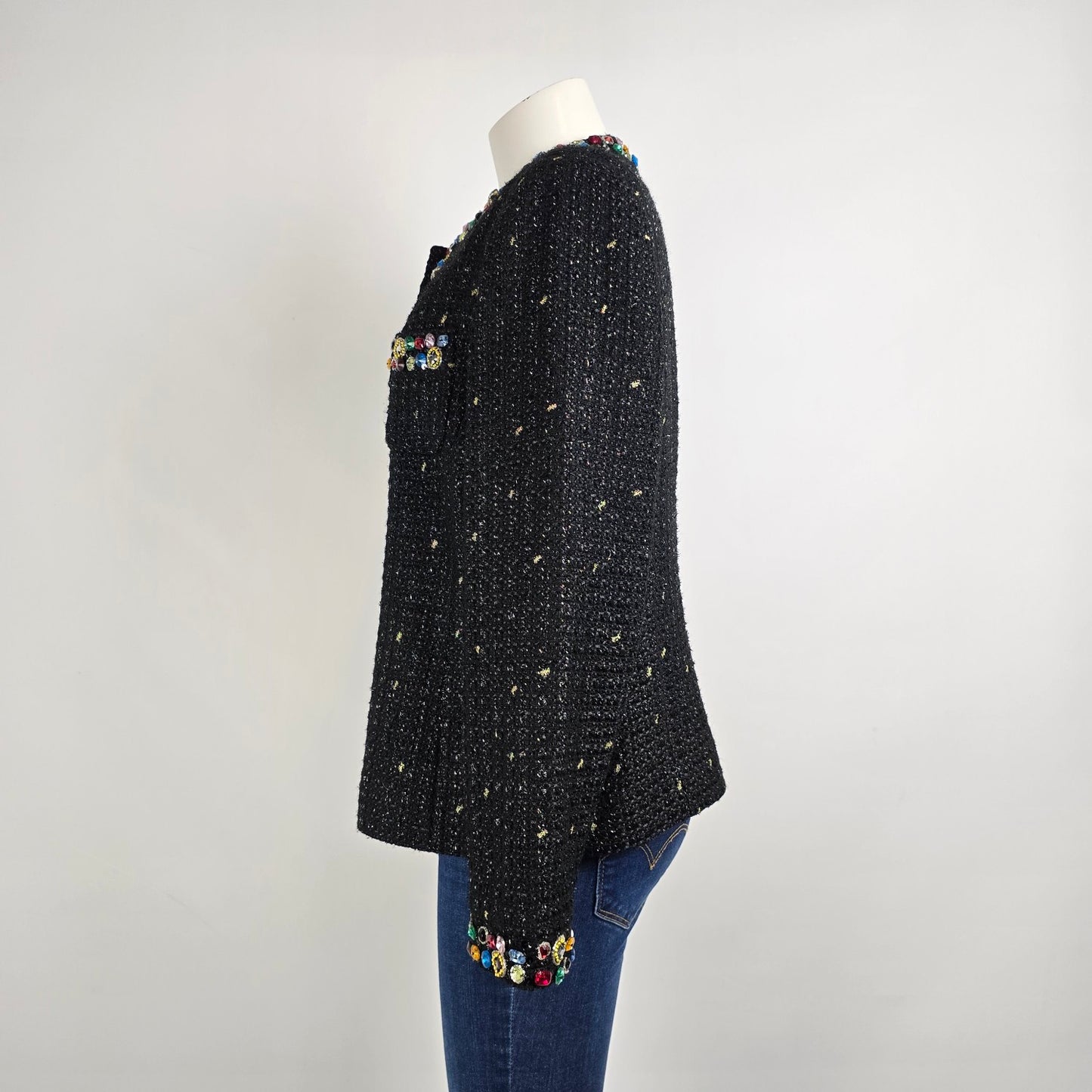 Vintage Berek Black Tweed Jewel Embellished Blazer Jacket Size XL