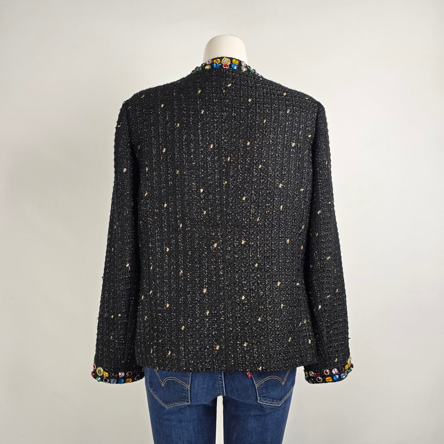 Vintage Berek Black Tweed Jewel Embellished Blazer Jacket Size XL