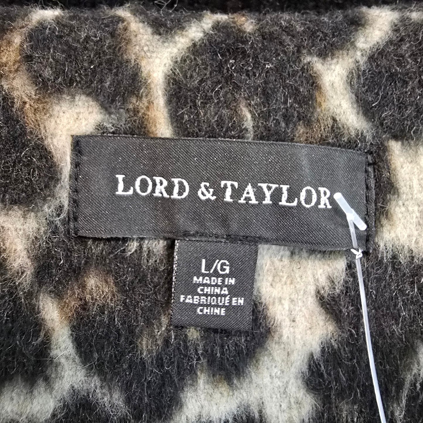 Lord & Taylor Black Animal Print Short Sleeve Top Size L