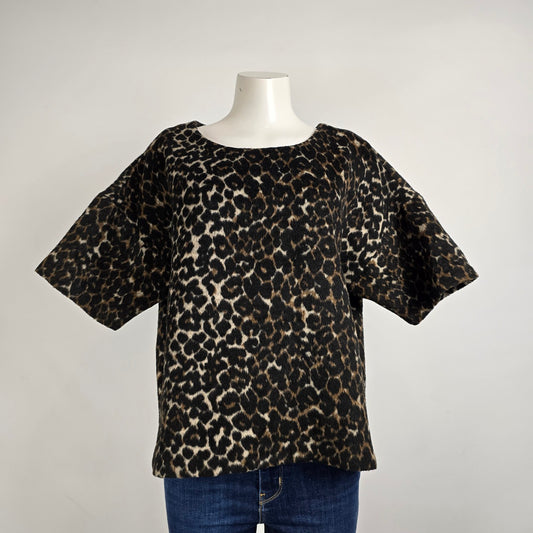 Lord & Taylor Black Animal Print Short Sleeve Top Size L