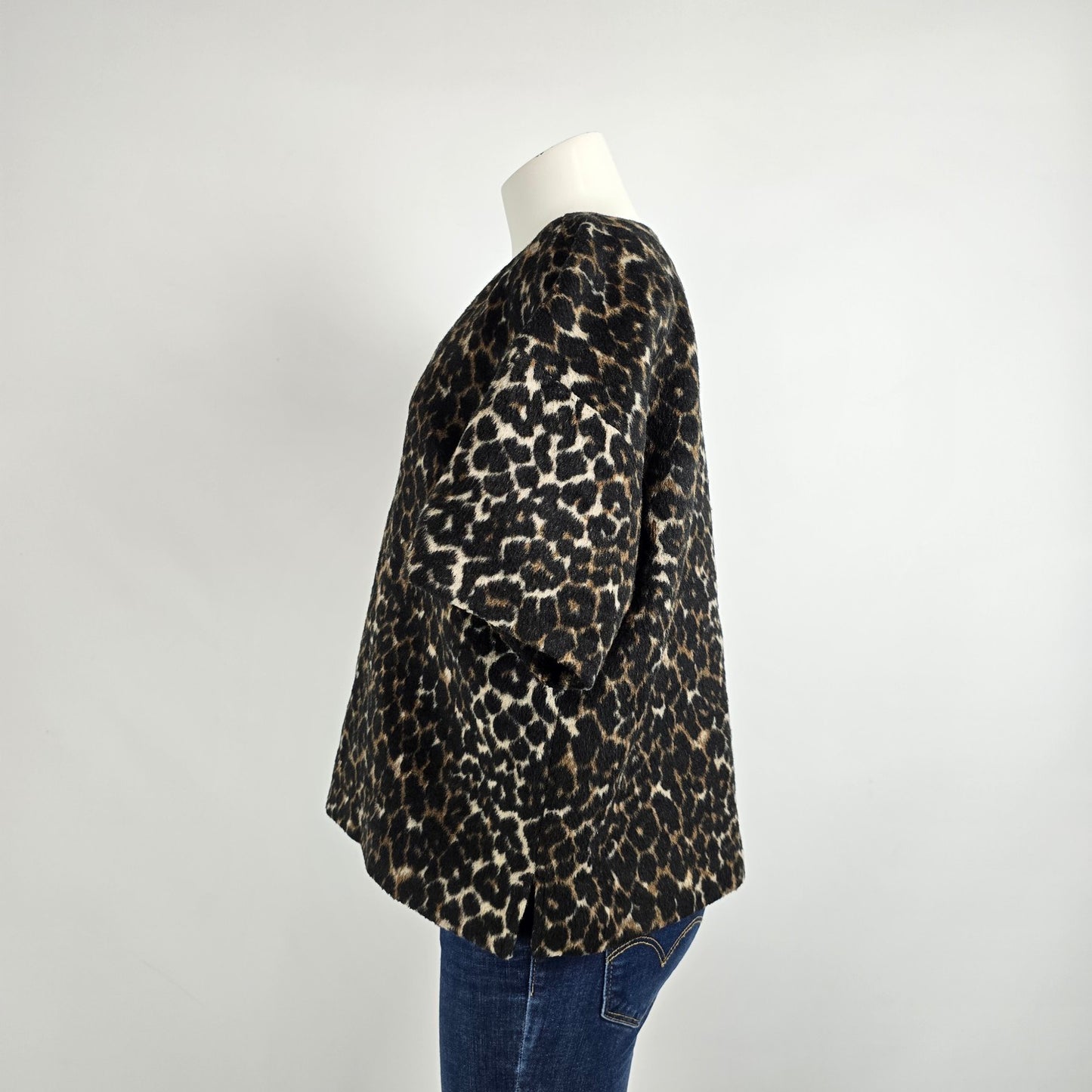 Lord & Taylor Black Animal Print Short Sleeve Top Size L