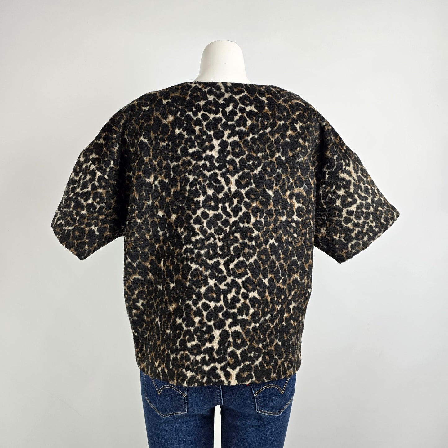 Lord & Taylor Black Animal Print Short Sleeve Top Size L