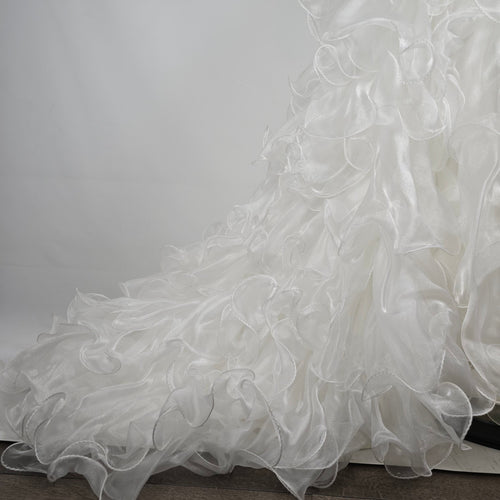 Vintage 80s White Lace Ruffle Skirt Beaded Wedding Gown Size XS