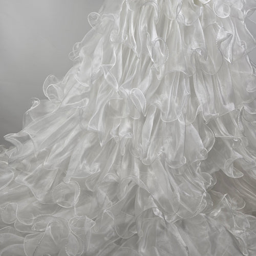 Vintage 80s White Lace Ruffle Skirt Beaded Wedding Gown Size XS