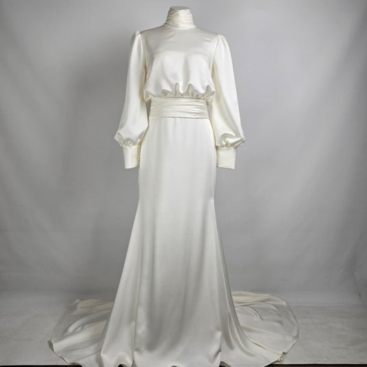 Mori Lee Ivory HIgh Neck Modest Wedding Dress Size 8 Style 30169