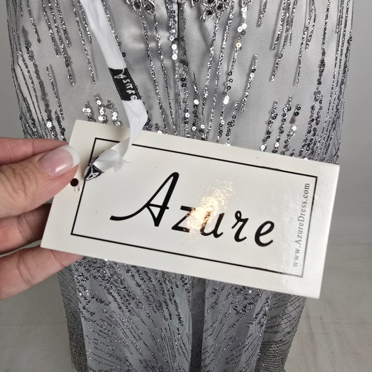Azure Silver Beaded Sequined Long Eventwear Gown Size 8 Style AX7054