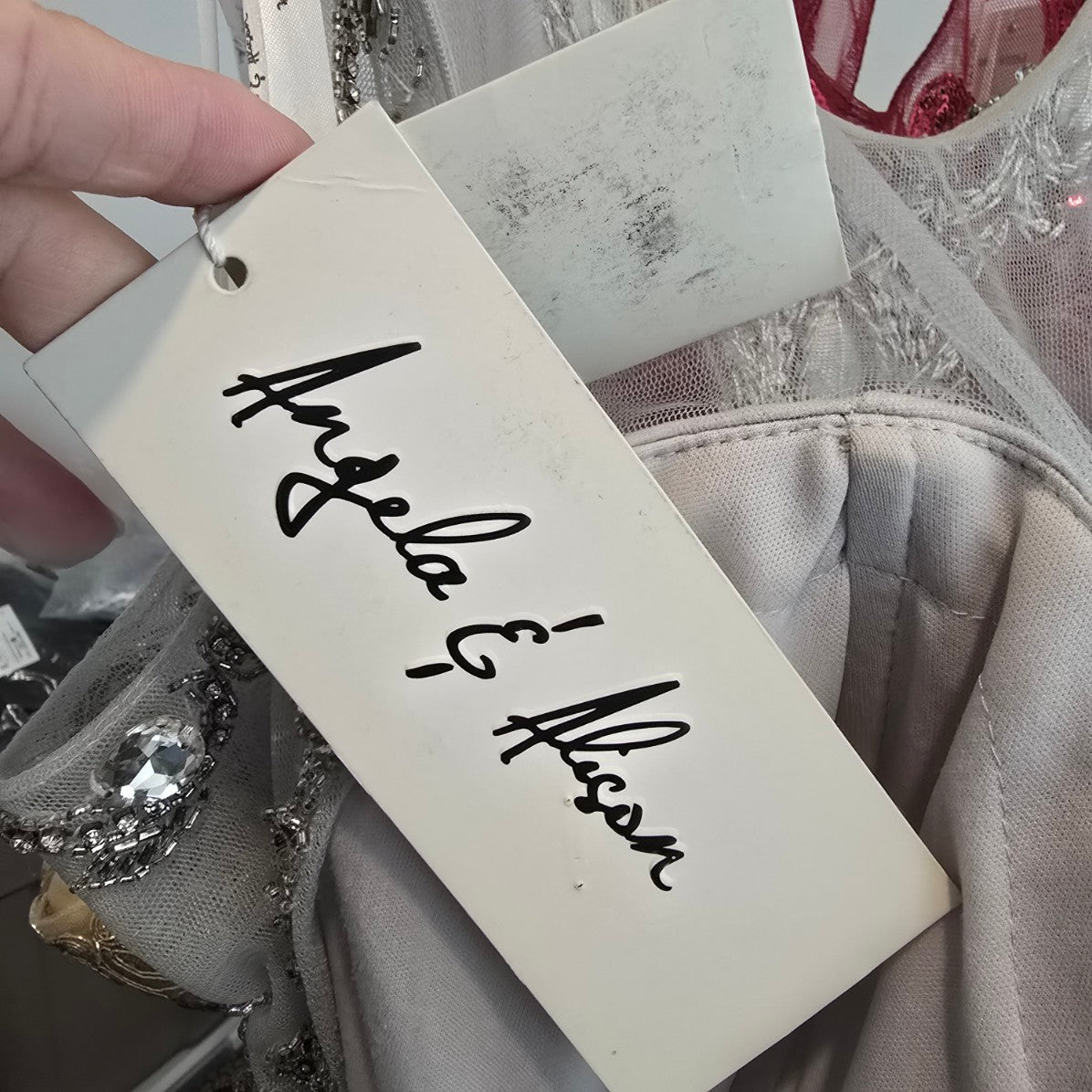 Angela & Alison Silver Crystal Bodice Long Eventwear Gown Size 4