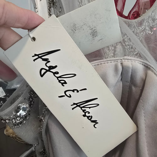 Angela & Alison Silver Crystal Bodice Long Eventwear Gown Size 4