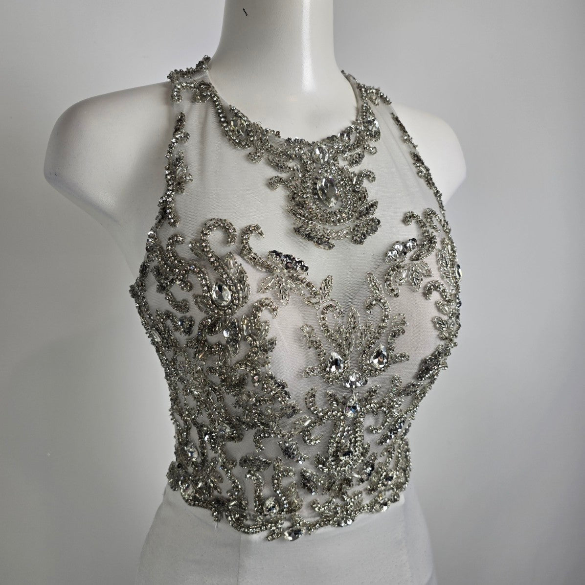 Angela & Alison Silver Crystal Bodice Long Eventwear Gown Size 4