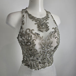 Angela & Alison Silver Crystal Bodice Long Eventwear Gown Size 4