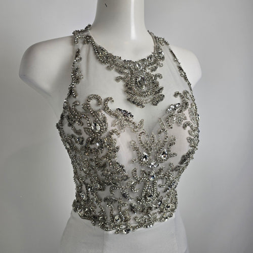 Angela & Alison Silver Crystal Bodice Long Eventwear Gown Size 4