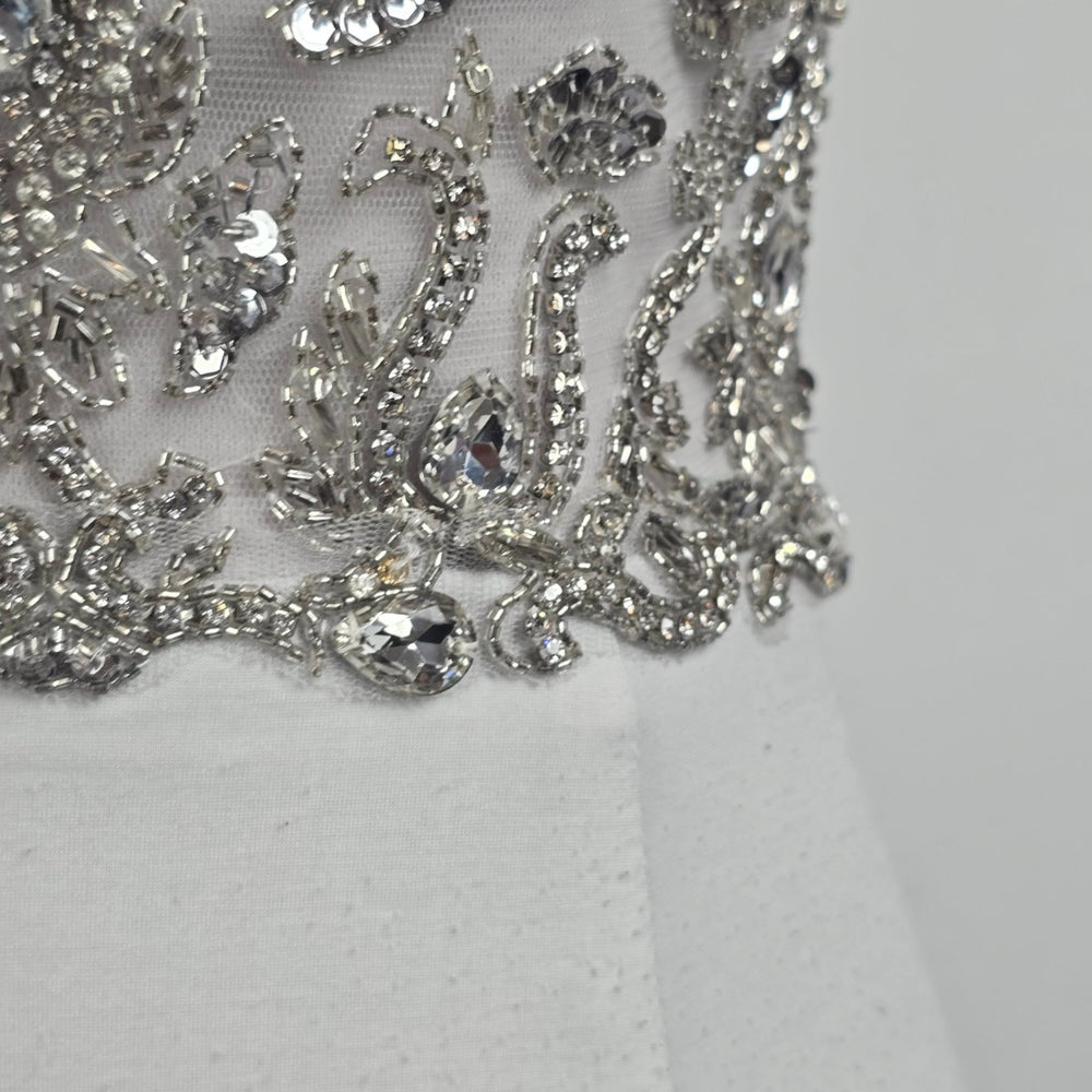 Angela & Alison Silver Crystal Bodice Long Eventwear Gown Size 4