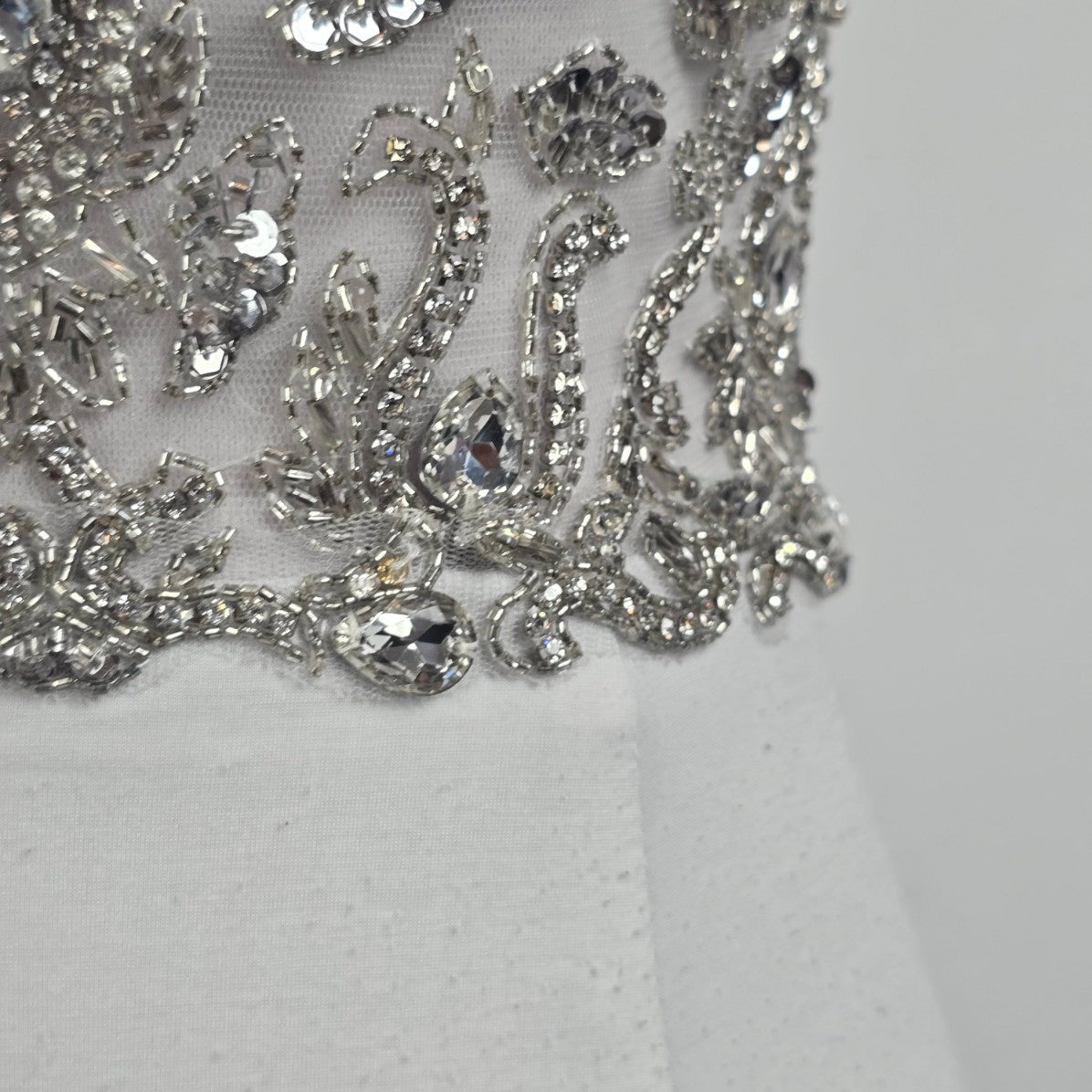 Angela & Alison Silver Crystal Bodice Long Eventwear Gown Size 4