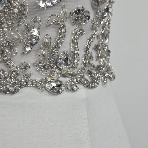 Angela & Alison Silver Crystal Bodice Long Eventwear Gown Size 4