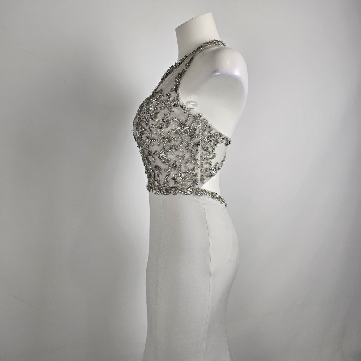 Angela & Alison Silver Crystal Bodice Long Eventwear Gown Size 4