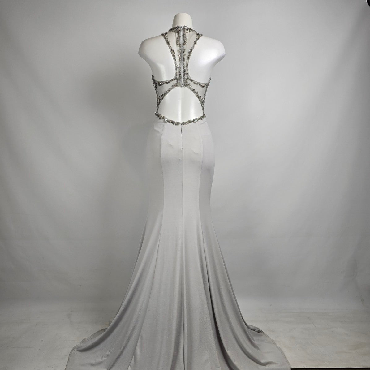 Angela & Alison Silver Crystal Bodice Long Eventwear Gown Size 4