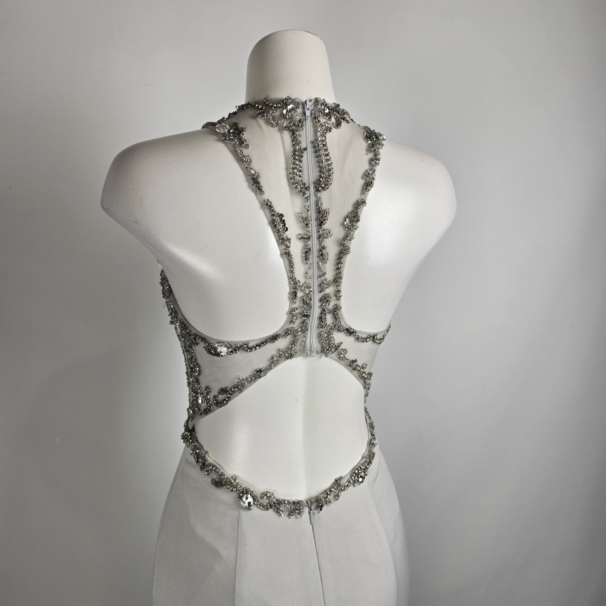 Angela & Alison Silver Crystal Bodice Long Eventwear Gown Size 4