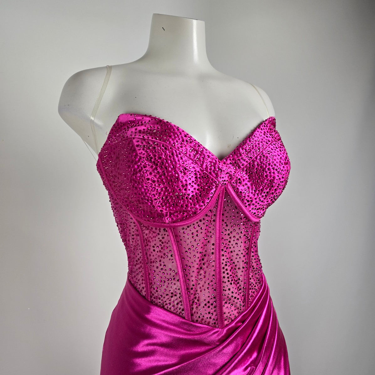 Mori Lee Pink Lace Bodice High Slit Gown Size 14
