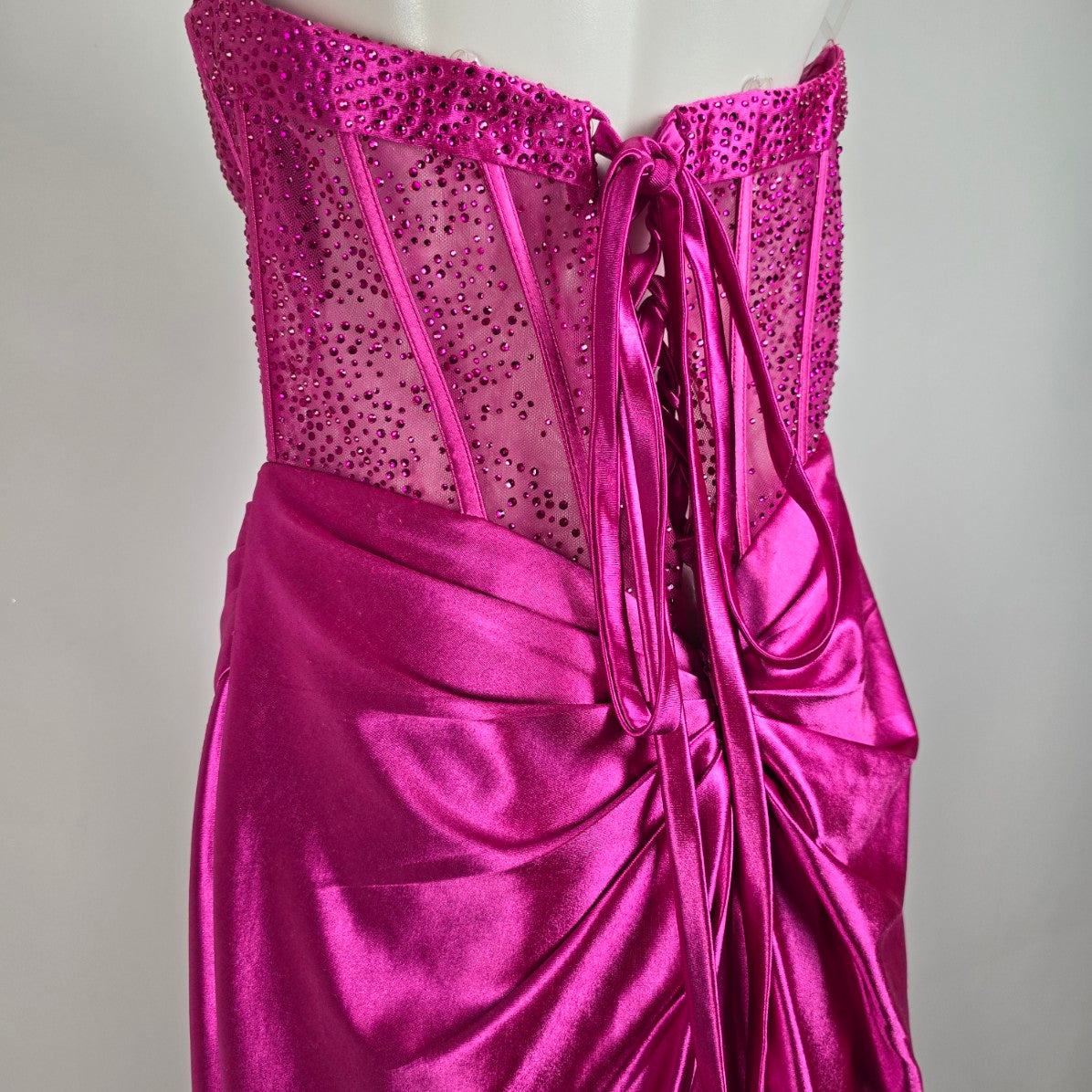 Mori Lee Pink Lace Bodice High Slit Gown Size 14