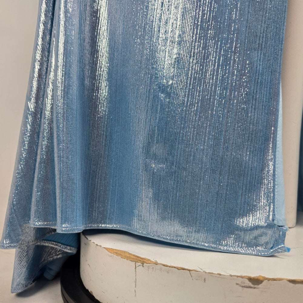 Monsini Blue Metallic High Slit Eventwear Gown Size 2 Style 31942