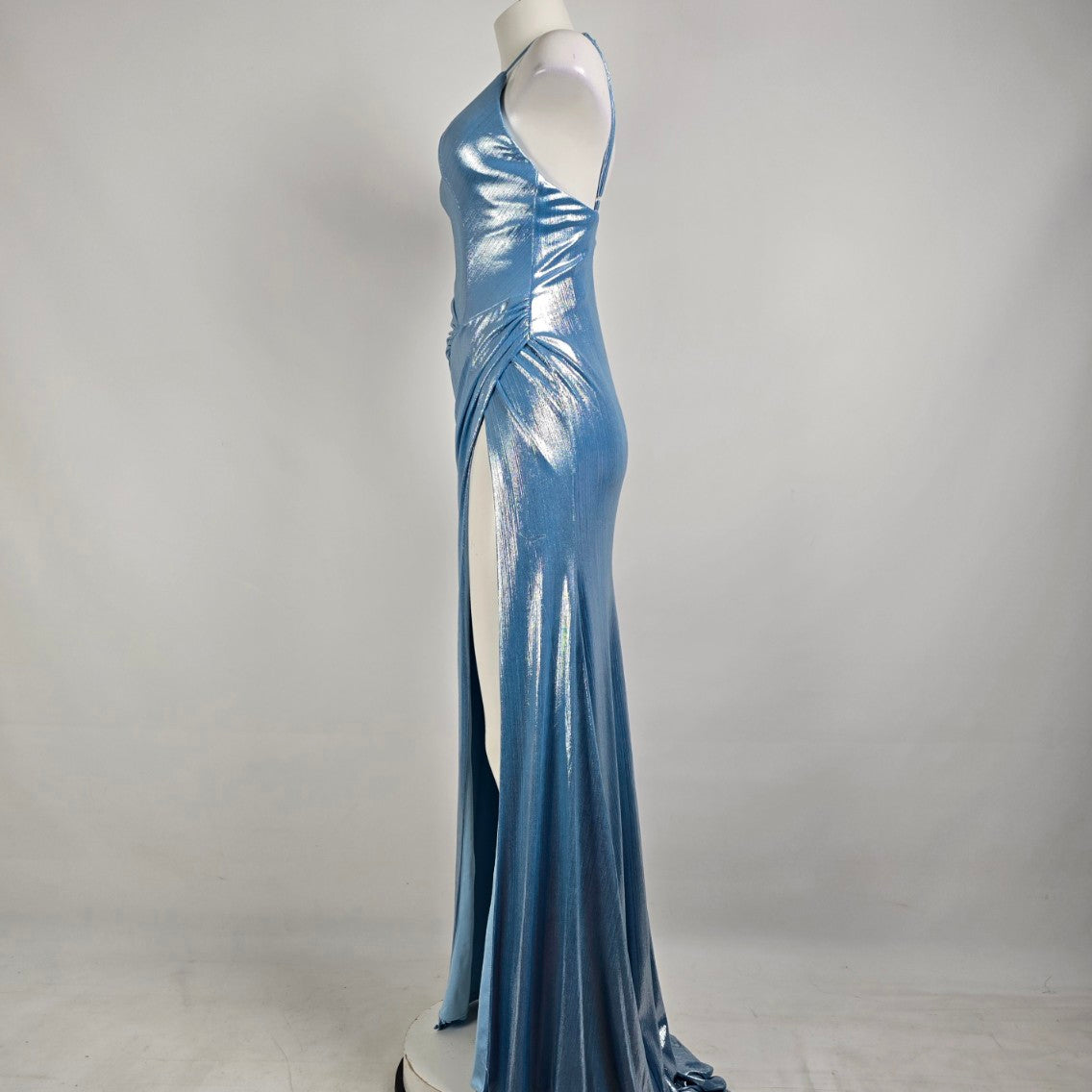 Monsini Blue Metallic High Slit Eventwear Gown Size 2 Style 31942