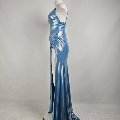 Monsini Blue Metallic High Slit Eventwear Gown Size 2 Style 31942