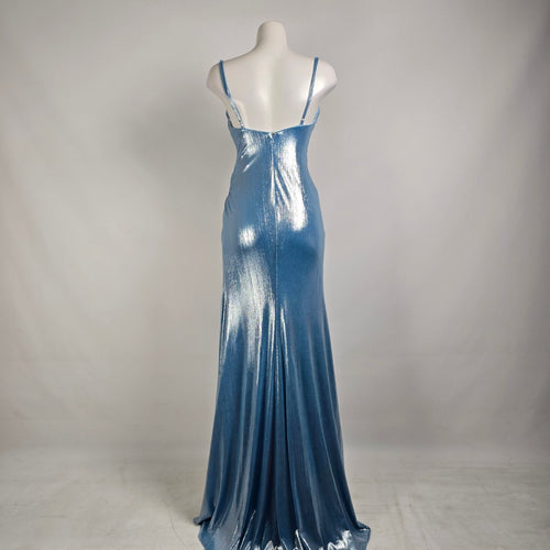 Monsini Blue Metallic High Slit Eventwear Gown Size 2 Style 31942