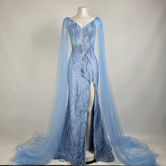 Monsini Blue Tulle Sparkle Eventwear Gown Size 6 Style 31953