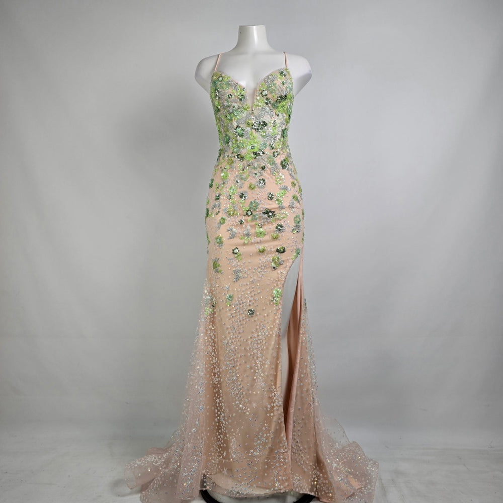 Colors Blush Floral Sequined Eventwear Gown Size 4 Style 3447